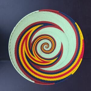 Colorful Handmade Handwoven African Zulu Telephone Wire 15" Basket Bowl